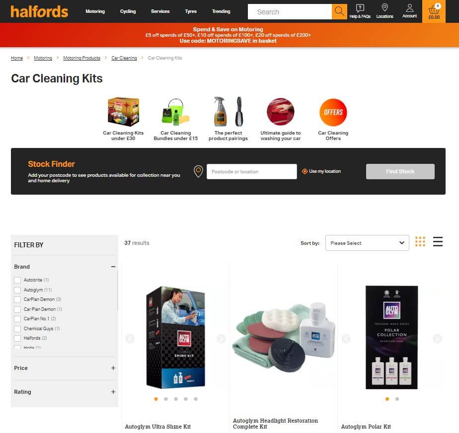 halfords car cleaning kits example