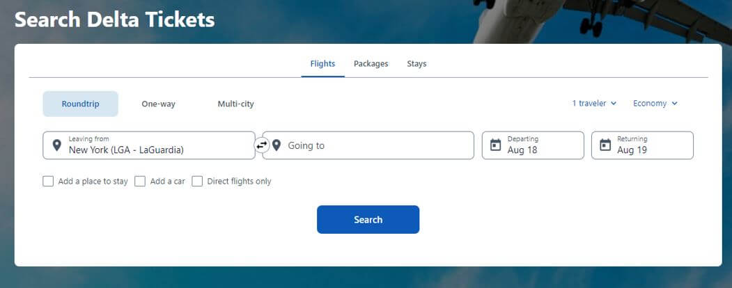 delta flights page example