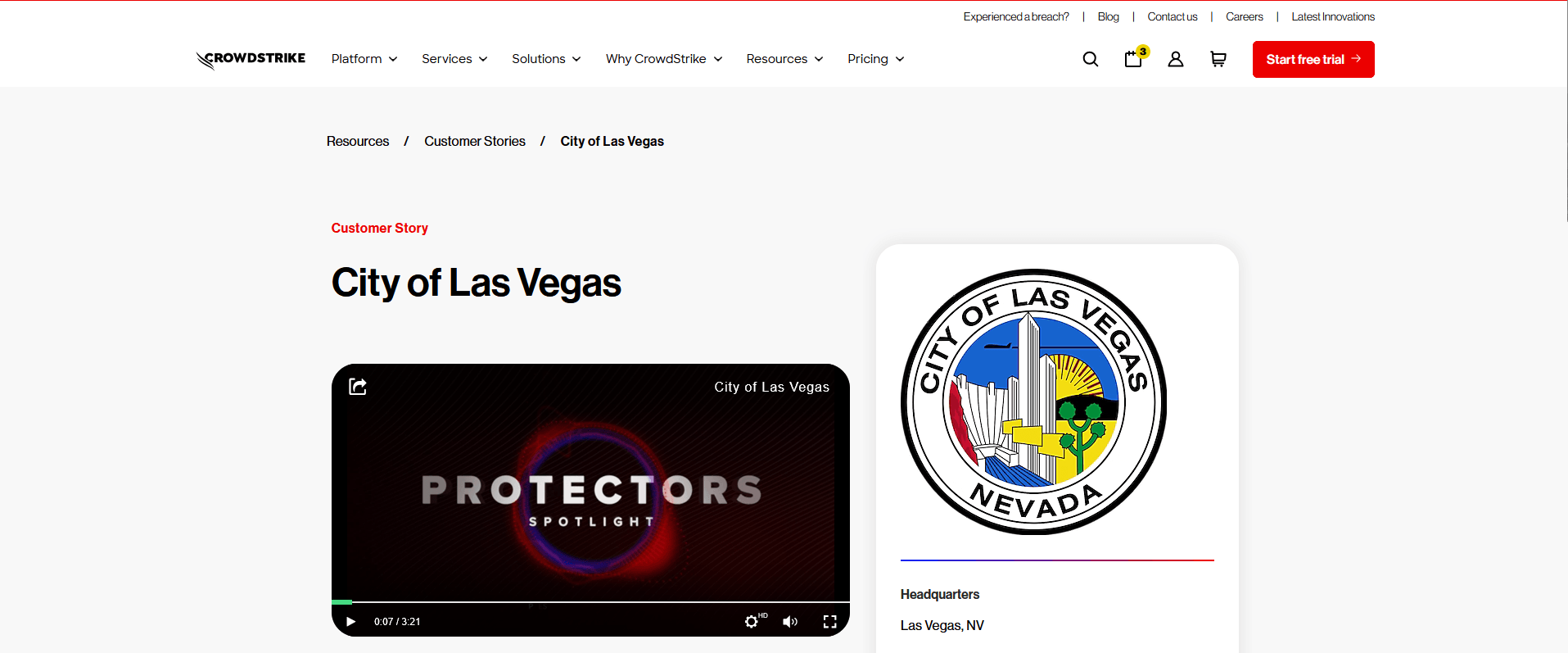 screenshot of Crowdstrike's customer story page.