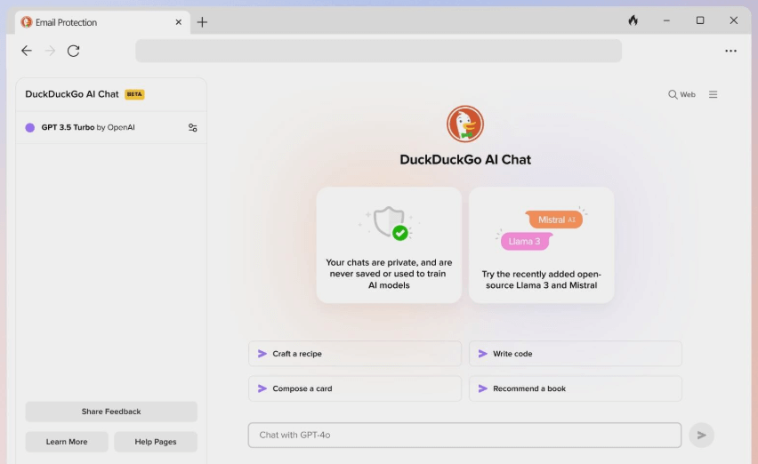 DuckDuckGo search engine AI Chat 