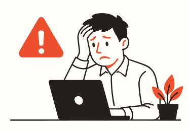 Cover art for a blog post describing the three main mistakes in SaaS content. The illustration features a distressed user looking puzzled at his laptop
